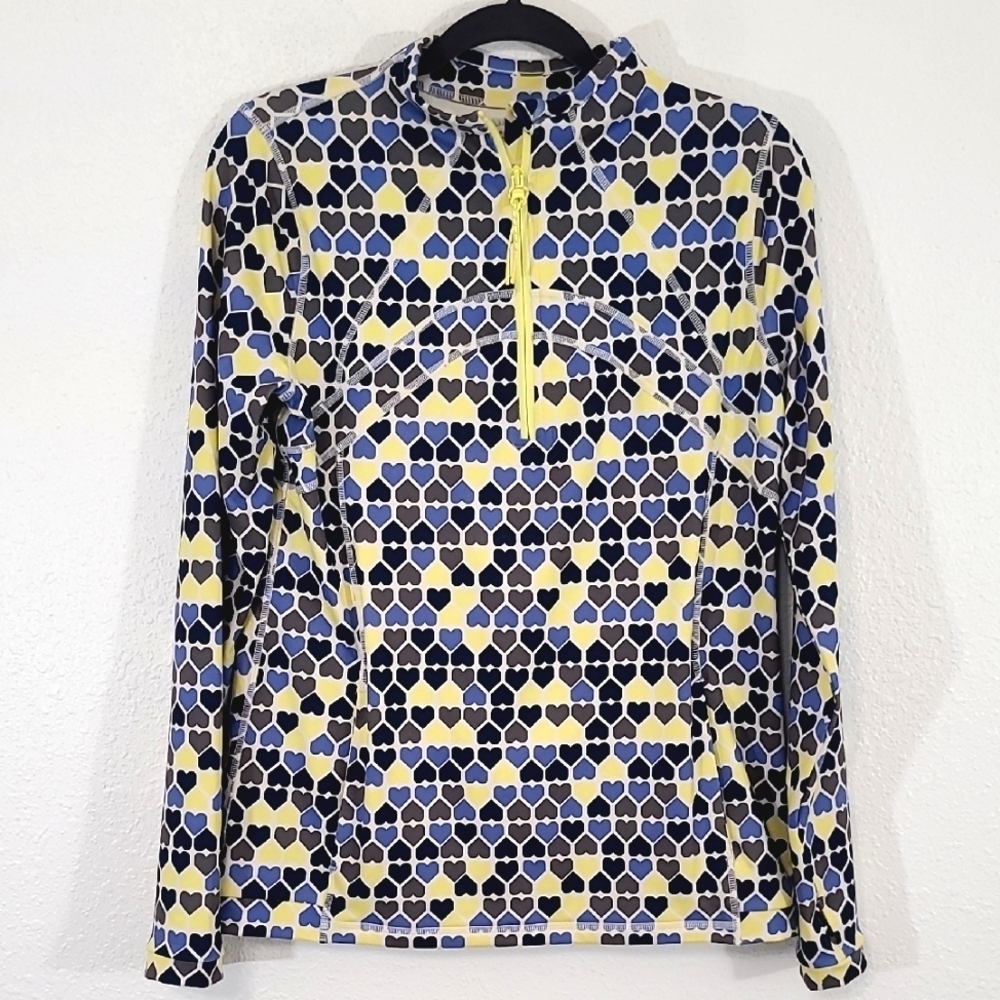 T by TALBOTS Quarter Zip Pullover Long Sleeve UPF 50+ Yellow/White/Gray/Blue, S - Picture 1 of 7